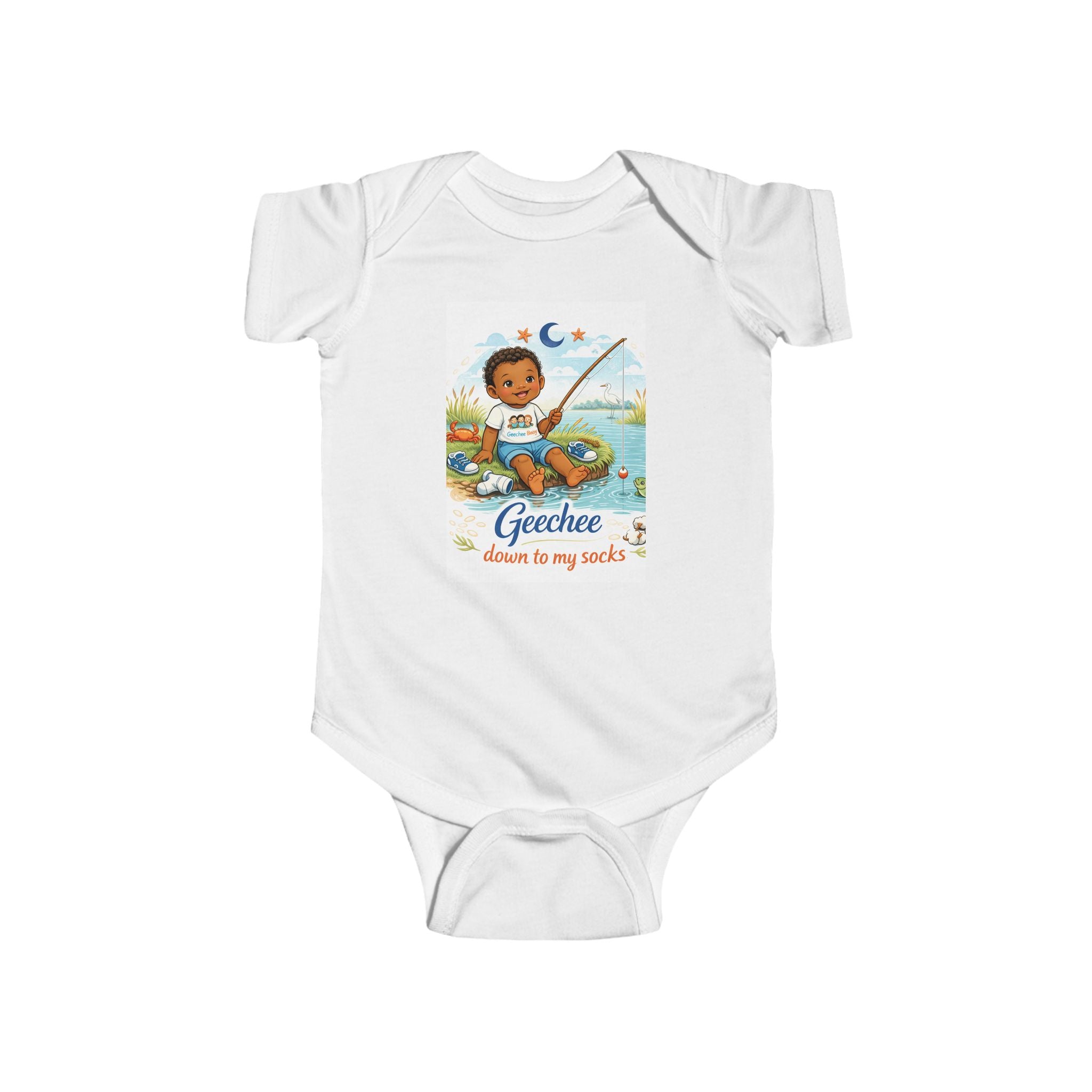 Geechee Baby "Little Fisher Boy down to my socks" infant onesie